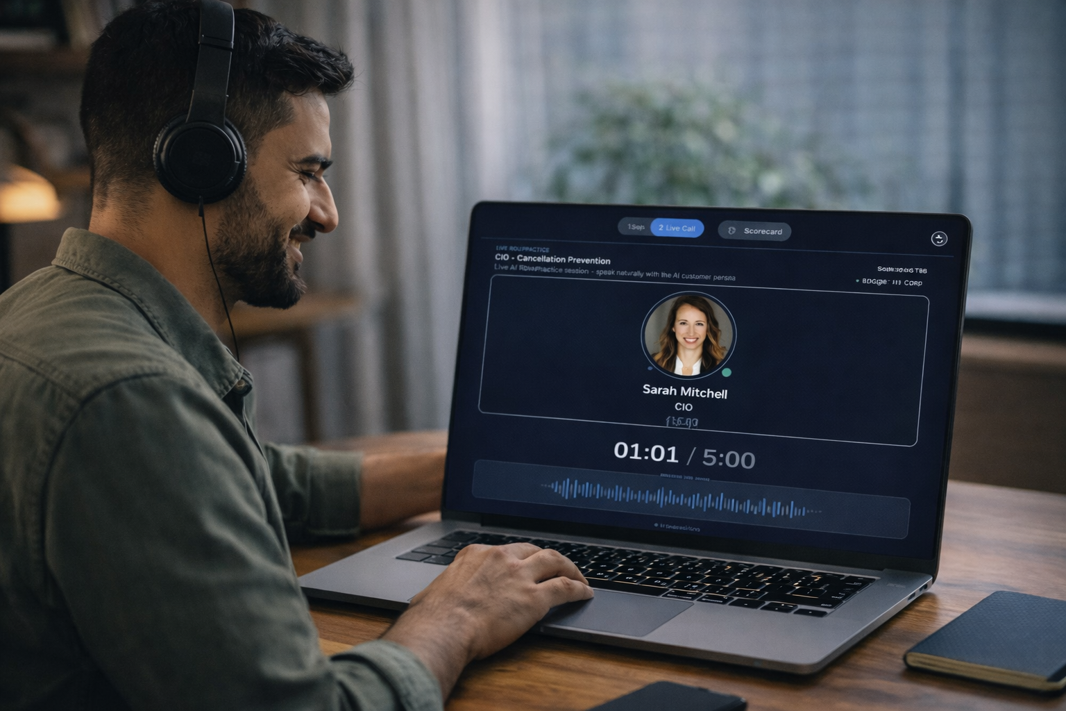 Sales professional practicing